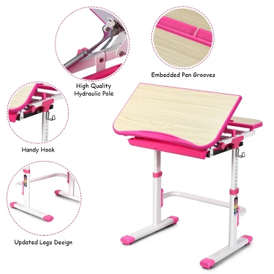 Costway Children Desk Chair Set Adjustable Study Table Drawer Winged Backrest Chair 11 Costway Children Desk Chair Set Adjustable Study Table Drawer Winged Backrest Chair - Image 9