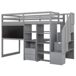 Twin Size Wood Loft Bed With Pullable Desk, Storage Shelves,Staircase And Blackboard-ModernLuxe 16 Twin Size Wood Loft Bed With Pullable Desk, Storage Shelves,Staircase And Blackboard-ModernLuxe -Children Furniture Store GUEST 94cced6f b5d4 4801 8eee ce024f717513