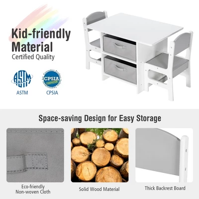 Babyjoy Kids Art Play Wood Table And 2 Chairs Set W/ Storage Baskets Puzzle 6 Babyjoy Kids Art Play Wood Table And 2 Chairs Set W/ Storage Baskets Puzzle - Image 4