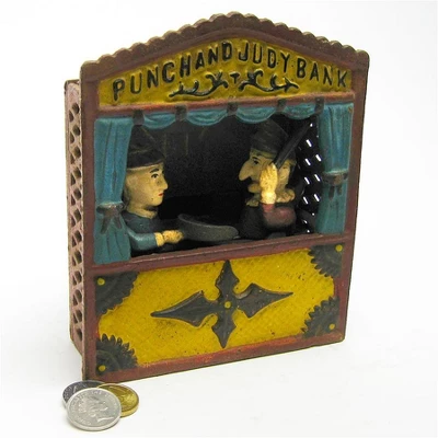 Design Toscano Punch And Judy Theater Collectors' Die Cast Iron Mechanical Coin Bank 3 Design Toscano Punch And Judy Theater Collectors' Die Cast Iron Mechanical Coin Bank