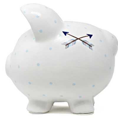 Bank Blue Bohemian Piggy Bank - One Piggy Bank 7.5 Inches - Arrows Tent Tepee - 36911 - Ceramic - White 4 Bank Blue Bohemian Piggy Bank - One Piggy Bank 7.5 Inches - Arrows Tent Tepee - 36911 - Ceramic - White - Image 2