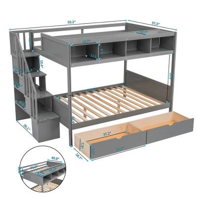 Twin Over Full Bunk Bed With Shelves, Storage Staircase And 2 Drawers - ModernLuxe 5 Twin Over Full Bunk Bed With Shelves, Storage Staircase And 2 Drawers - ModernLuxe - Image 3
