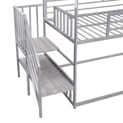 Twin Over Twin Metal Bunk Bed House Bed With Slide And Staircase-ModernLuxe 11 Twin Over Twin Metal Bunk Bed House Bed With Slide And Staircase-ModernLuxe - Image 9