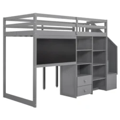 Twin Size Wood Loft Bed With Pullable Desk, Storage Shelves,Staircase And Blackboard-ModernLuxe 18 Twin Size Wood Loft Bed With Pullable Desk, Storage Shelves,Staircase And Blackboard-ModernLuxe -Children Furniture Store GUEST a30f6f8a 39ed 4c8e 813d fb0a49928a24