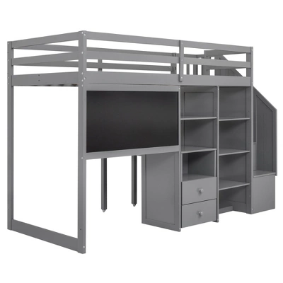 Twin Size Wood Loft Bed With Pullable Desk, Storage Shelves,Staircase And Blackboard-ModernLuxe 10 Twin Size Wood Loft Bed With Pullable Desk, Storage Shelves,Staircase And Blackboard-ModernLuxe - Image 8