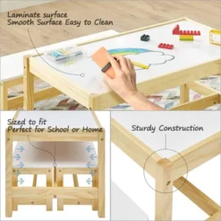 MUSEHOMEINC Solid Wood 3 In 1 Kids Toddlers Activity Play Arts And Crafts Table And Bench Chair Set With Whiteboard Surface For Playroom And School -Children Furniture Store GUEST a3891ce4 cfa5 4b41 8a65 8d06d74902eb