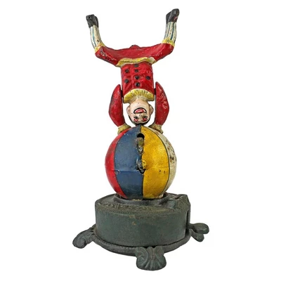 Design Toscano Spinning Acrobat Clown On Globe Authentic Iron Mechanical Bank 5 Design Toscano Spinning Acrobat Clown On Globe Authentic Iron Mechanical Bank - Image 3