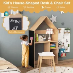 Costway Kids House-Shaped Table & Chair Set Wooden Toy Organizer Cabinet With Blackboard Grey/White 19 Costway Kids House-Shaped Table & Chair Set Wooden Toy Organizer Cabinet With Blackboard Grey/White -Children Furniture Store GUEST a7683240 6b81 47d5 b72c 77b86677c9d0