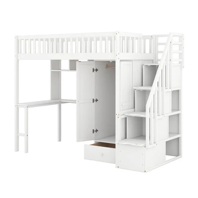 Twin Size Loft Bed With Shelf, Drawers, Desk And Wardrobe - ModernLuxe 8 Twin Size Loft Bed With Shelf, Drawers, Desk And Wardrobe - ModernLuxe - Image 6