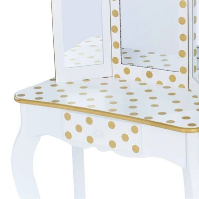 Fashion Polka Dot Gisele Play Vanity Set With Led Mirror White/Gold - Teamson Kids 8 Fashion Polka Dot Gisele Play Vanity Set With Led Mirror White/Gold - Teamson Kids - Image 6
