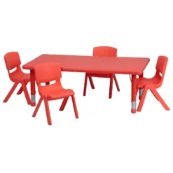 Emma And Oliver 24"W X 48"L Rectangular Plastic Height Adjustable Activity Table Set With 4 Chairs -Children Furniture Store GUEST abf61390 e84b 47a8 a90e e0512615f34c