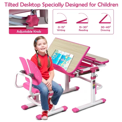 Costway Children Desk Chair Set Adjustable Study Table Drawer Winged Backrest Chair 8 Costway Children Desk Chair Set Adjustable Study Table Drawer Winged Backrest Chair - Image 6