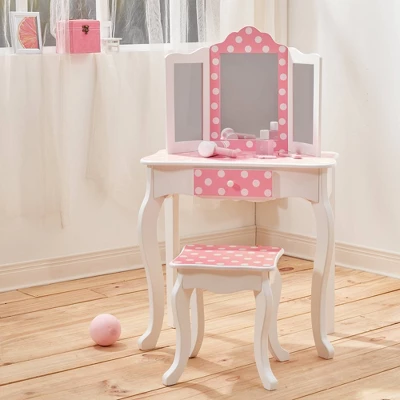 Polka Dot Fashion Prints Vanity Table & Stool Set Pink - Teamson Kids 5 Polka Dot Fashion Prints Vanity Table & Stool Set Pink - Teamson Kids - Image 3