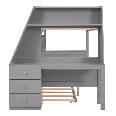 Twin Over Full Bunk Bed With Trundle, Built-in Desk, Three Storage Drawers And Shelf-ModernLuxe 9 Twin Over Full Bunk Bed With Trundle, Built-in Desk, Three Storage Drawers And Shelf-ModernLuxe - Image 7