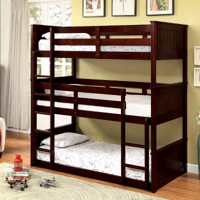 HOMES: Inside + Out Triple Twin Kids' Reece Bunk Bed Dark Walnut - IoHOMES 3 HOMES: Inside + Out Triple Twin Kids' Reece Bunk Bed Dark Walnut - IoHOMES