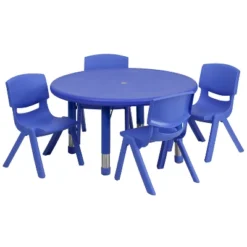 Flash Furniture 33" Round Plastic Height Adjustable Activity Table Set With 4 Chairs -Children Furniture Store GUEST b4bff596 55e6 4b65 a3a1 9e18f9bf47f5