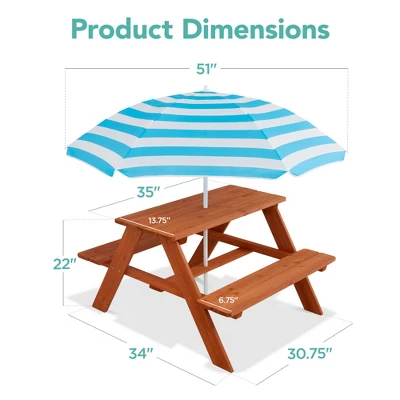 Best Choice Products Kids Wooden Picnic Table, Outdoor Activity Table W/ Adjustable Umbrella, Built-In Seats 8 Best Choice Products Kids Wooden Picnic Table, Outdoor Activity Table W/ Adjustable Umbrella, Built-In Seats - Image 6