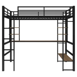 Full Size Metal Loft Bed With Long Desk And Shelves, Black - ModernLuxe -Children Furniture Store GUEST b64da663 3c01 4c63 b0bd 3e55c6845882