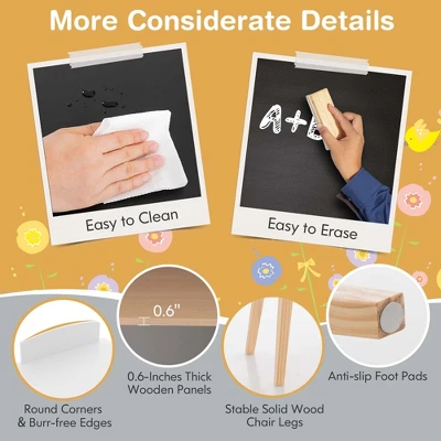 Costway Kids House-Shaped Table & Chair Set Wooden Toy Organizer Cabinet With Blackboard Grey/White 9 Costway Kids House-Shaped Table & Chair Set Wooden Toy Organizer Cabinet With Blackboard Grey/White - Image 7