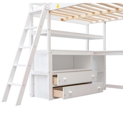 Full Size Loft Bed With Desk, Shelf And Two Built-in Drawers - ModernLuxe 10 Full Size Loft Bed With Desk, Shelf And Two Built-in Drawers - ModernLuxe - Image 8