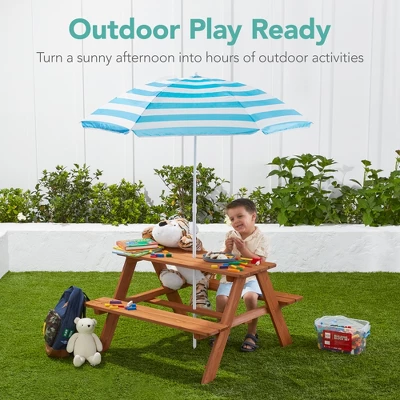 Best Choice Products Kids Wooden Picnic Table, Outdoor Activity Table W/ Adjustable Umbrella, Built-In Seats 3 Best Choice Products Kids Wooden Picnic Table, Outdoor Activity Table W/ Adjustable Umbrella, Built-In Seats