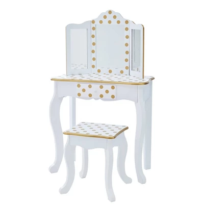Fashion Polka Dot Gisele Play Vanity Set With Led Mirror White/Gold - Teamson Kids 3 Fashion Polka Dot Gisele Play Vanity Set With Led Mirror White/Gold - Teamson Kids