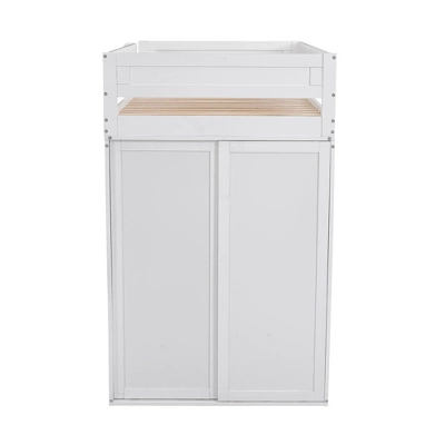 Wood Loft Bed With Wardrobes And 2-Drawer Desk With Cabinet-ModernLuxe 11 Wood Loft Bed With Wardrobes And 2-Drawer Desk With Cabinet-ModernLuxe - Image 9