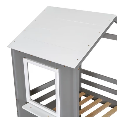 Twin Over Twin Wood Bunk Bed With Roof, Window, Guardrail, And Ladder-ModernLuxe 9 Twin Over Twin Wood Bunk Bed With Roof, Window, Guardrail, And Ladder-ModernLuxe - Image 7