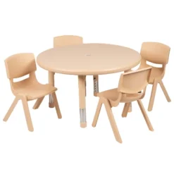Flash Furniture 33" Round Plastic Height Adjustable Activity Table Set With 4 Chairs -Children Furniture Store GUEST ba9569ea e319 4a83 9b4c 2176ac0d5613