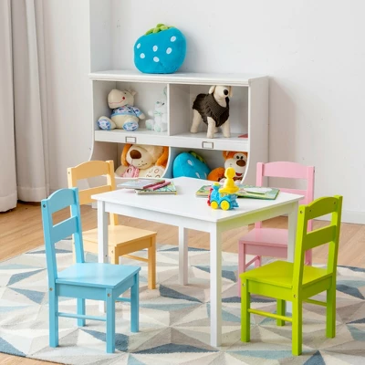 Costway 5 Pieces Kids Wood Table & Chair Set For 2-6 Years Colorful 4 Costway 5 Pieces Kids Wood Table & Chair Set For 2-6 Years Colorful - Image 2