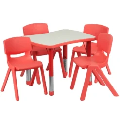 Flash Furniture 21.875"W X 26.625"L Rectangular Plastic Height Adjustable Activity Table Set With 4 Chairs 18 Flash Furniture 21.875"W X 26.625"L Rectangular Plastic Height Adjustable Activity Table Set With 4 Chairs -Children Furniture Store GUEST bd254b86 b913 41aa a069 2748049ad08f