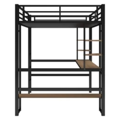 Full Size Metal Loft Bed With Long Desk And Shelves, Black - ModernLuxe -Children Furniture Store GUEST beb9da41 2628 4a90 83bf 4ebeb9ba5491