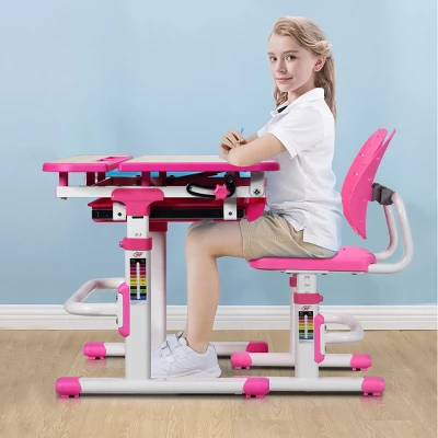 Costway Children Desk Chair Set Adjustable Study Table Drawer Winged Backrest Chair 4 Costway Children Desk Chair Set Adjustable Study Table Drawer Winged Backrest Chair - Image 2