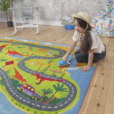 KC CUBS Boy & Girl Kids Dinosaur Dino Car Vehicle Traffic Road Educational Learning & Game Play Nursery Bedroom Classroom Rug Carpet 7 KC CUBS Boy & Girl Kids Dinosaur Dino Car Vehicle Traffic Road Educational Learning & Game Play Nursery Bedroom Classroom Rug Carpet - Image 5