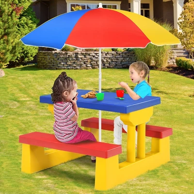 Costway Kids Picnic Table Set W/Removable Umbrella Indoor Outdoor Garden Patio 3 Costway Kids Picnic Table Set W/Removable Umbrella Indoor Outdoor Garden Patio