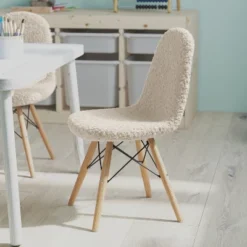 Merrick Lane Set Of 2 Children's Lyon Faux Shearling Accent Chairs, Modern Accent Chair For Bedroom, Entryway, And Living Room