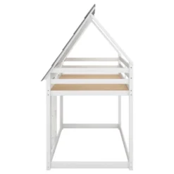 Twin Over Twin Wood House Bunk Bed With Roof And Built-in Ladder, White-ModernLuxe -Children Furniture Store GUEST c9d8627f 315b 4e1e 8262 ec588c7563c2