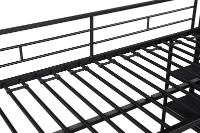 Metal Twin Size Low Loft Bed With Storage Shelf And Stairs, Black - ModernLuxe 10 Metal Twin Size Low Loft Bed With Storage Shelf And Stairs, Black - ModernLuxe - Image 8