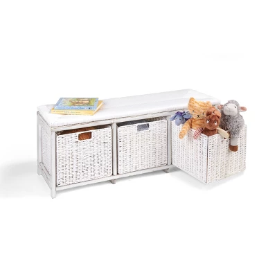 Badger Basket Kid's Storage Bench With Woven Top And Baskets White 9 Badger Basket Kid's Storage Bench With Woven Top And Baskets White - Image 7