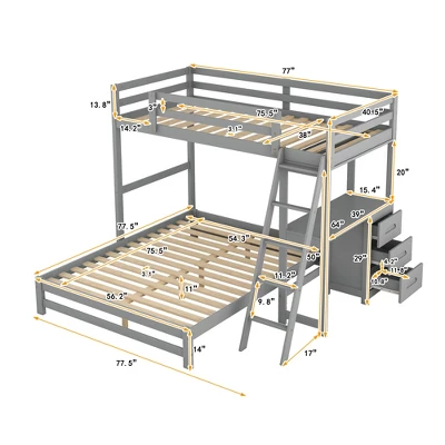 Twin Over Full Bunk Bed With Built-in Desk, Ladder And Three Drawers-ModernLuxe 4 Twin Over Full Bunk Bed With Built-in Desk, Ladder And Three Drawers-ModernLuxe - Image 2