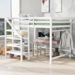 Full Size Loft Bed With Staircase And Safety Guardrails Gray/White-ModernLuxe 26 Full Size Loft Bed With Staircase And Safety Guardrails Gray/White-ModernLuxe -Children Furniture Store GUEST ced131fa e033 439d 82a7 315e70b872c5