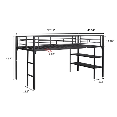 Metal Twin Size Low Loft Bed With Storage Shelf And Stairs, Black - ModernLuxe 4 Metal Twin Size Low Loft Bed With Storage Shelf And Stairs, Black - ModernLuxe - Image 2