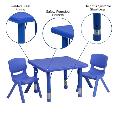 Flash Furniture 24" Square Plastic Height Adjustable Activity Table Set With 2 Chairs 4 Flash Furniture 24" Square Plastic Height Adjustable Activity Table Set With 2 Chairs - Image 2