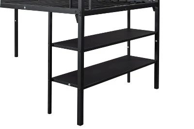 Metal Twin Size Low Loft Bed With Storage Shelf And Stairs, Black - ModernLuxe 11 Metal Twin Size Low Loft Bed With Storage Shelf And Stairs, Black - ModernLuxe - Image 9