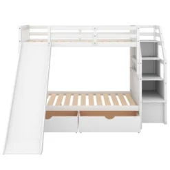 Twin Over Full Bunk Bed With Drawers,Storage Staircase And Slide-ModernLuxe -Children Furniture Store GUEST d21ebd8c bd83 4fc2 89ec 53cd10419c3c
