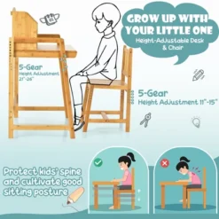 Costway Bamboo Kids Study Desk And Chair Set Height Adjustable Home School W/ Bookshelf -Children Furniture Store GUEST d41351d5 92e4 4354 96d8 158349d2f643