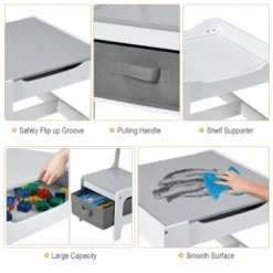 Costway Kids Table Chairs Set With Storage Boxes Blackboard Whiteboard Drawing GreyNature -Children Furniture Store GUEST d64e06ad 990a 49ea ae1a 1dafe2b11073