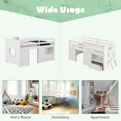 Costway Twin Size Low Loft Bed With Storage Drawer Activity Center Solid Wood Bed Frame 10 Costway Twin Size Low Loft Bed With Storage Drawer Activity Center Solid Wood Bed Frame - Image 8