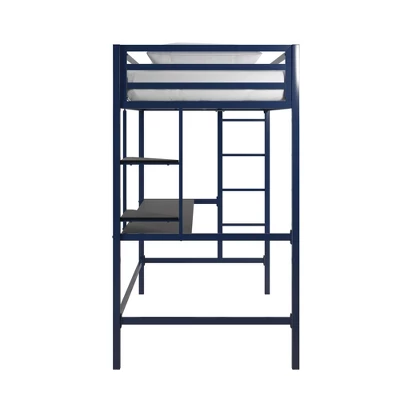 Twin Maxwell Metal Loft Bed With Desk & Shelves Blue/Black - Novogratz 6 Twin Maxwell Metal Loft Bed With Desk & Shelves Blue/Black - Novogratz - Image 4