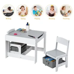 Costway Kids Table Chairs Set With Storage Boxes Blackboard Whiteboard Drawing GreyNature -Children Furniture Store GUEST dbcda91c 63fa 4a81 a885 d86aa2526a17